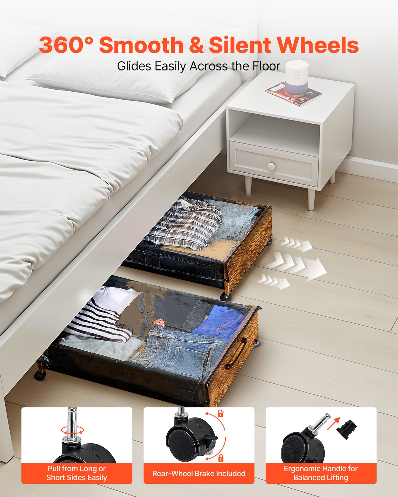 VEVOR Under Bed Storage with Wheels 25.6×18.1×7.1 Inch Rolling Storage Bags