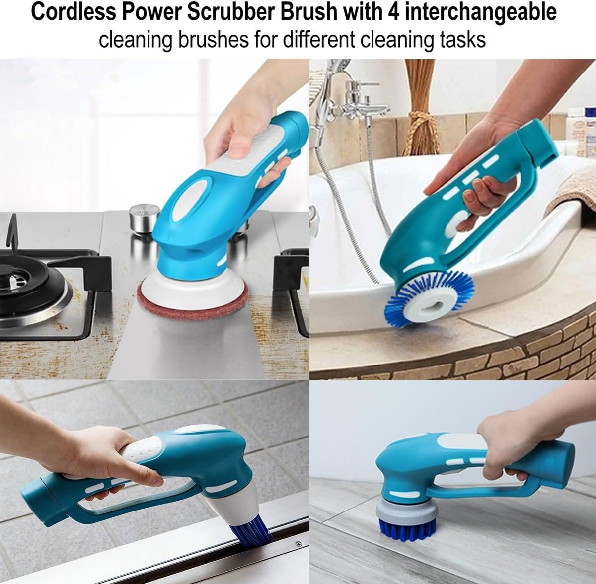 Cordless Electric Spin Scrubber with 6 Brush Heads & 2 Rechargeable Batteries, P