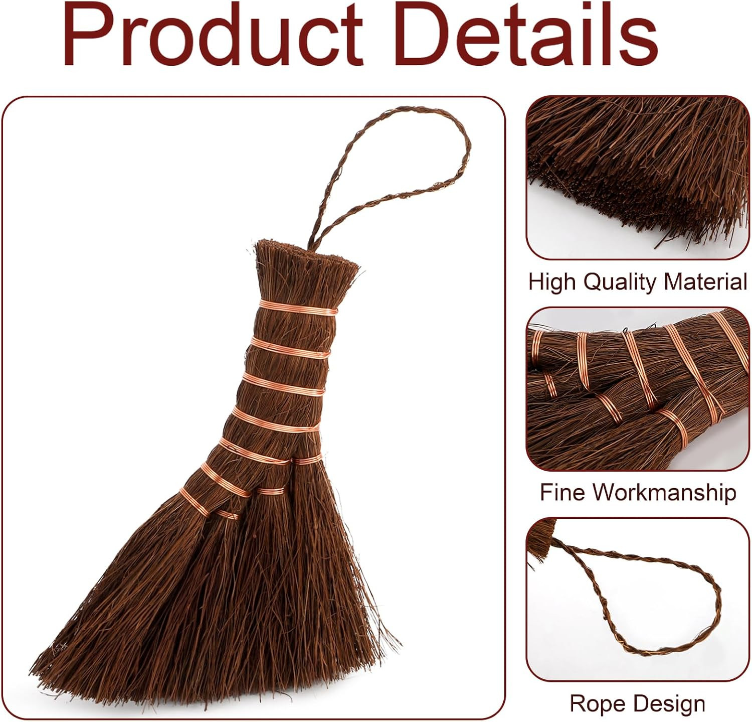 3 Pack Bonsai Broom Brush, Natural Straw Broom with Embroidery Nylon