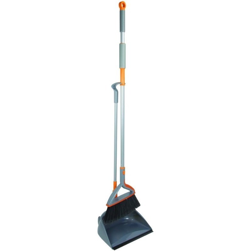 Casabella Quick ‘n Easy Upright Broom and Dustpan Set, Gray/Orange