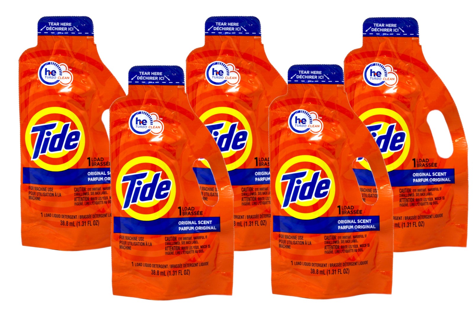 5 Pack Tide Ultra Concentrated Laundry Detergent, Travel Size, 1.31 fl oz