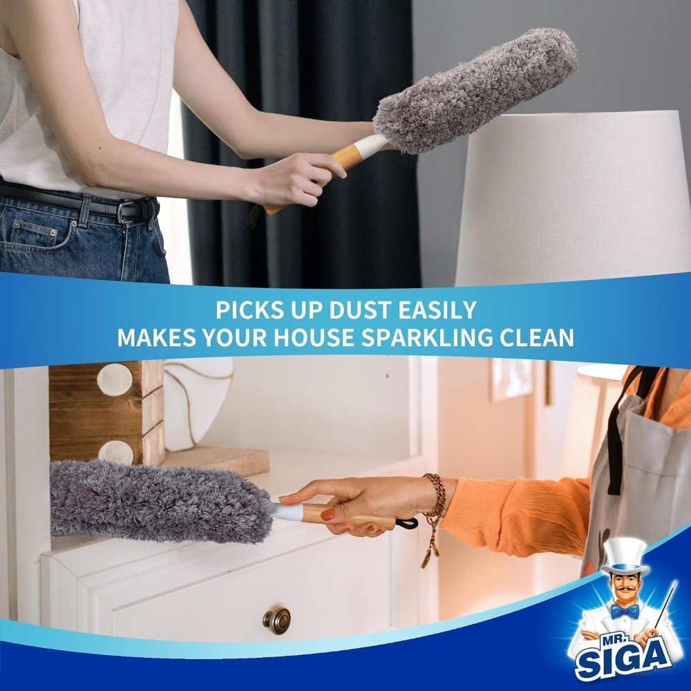 Lint Free Microfiber Duster, Washable and Reusable Duster with Bamboo Handle