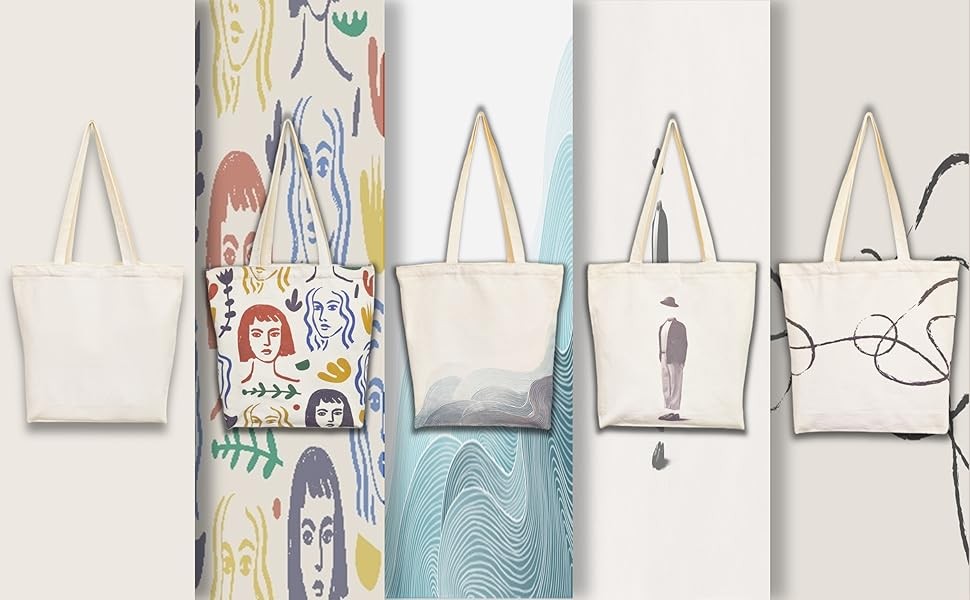 Canvas Tote Bag, Pockets, Zipper, Durable, Lightweight, Cotton Shopping Cloth