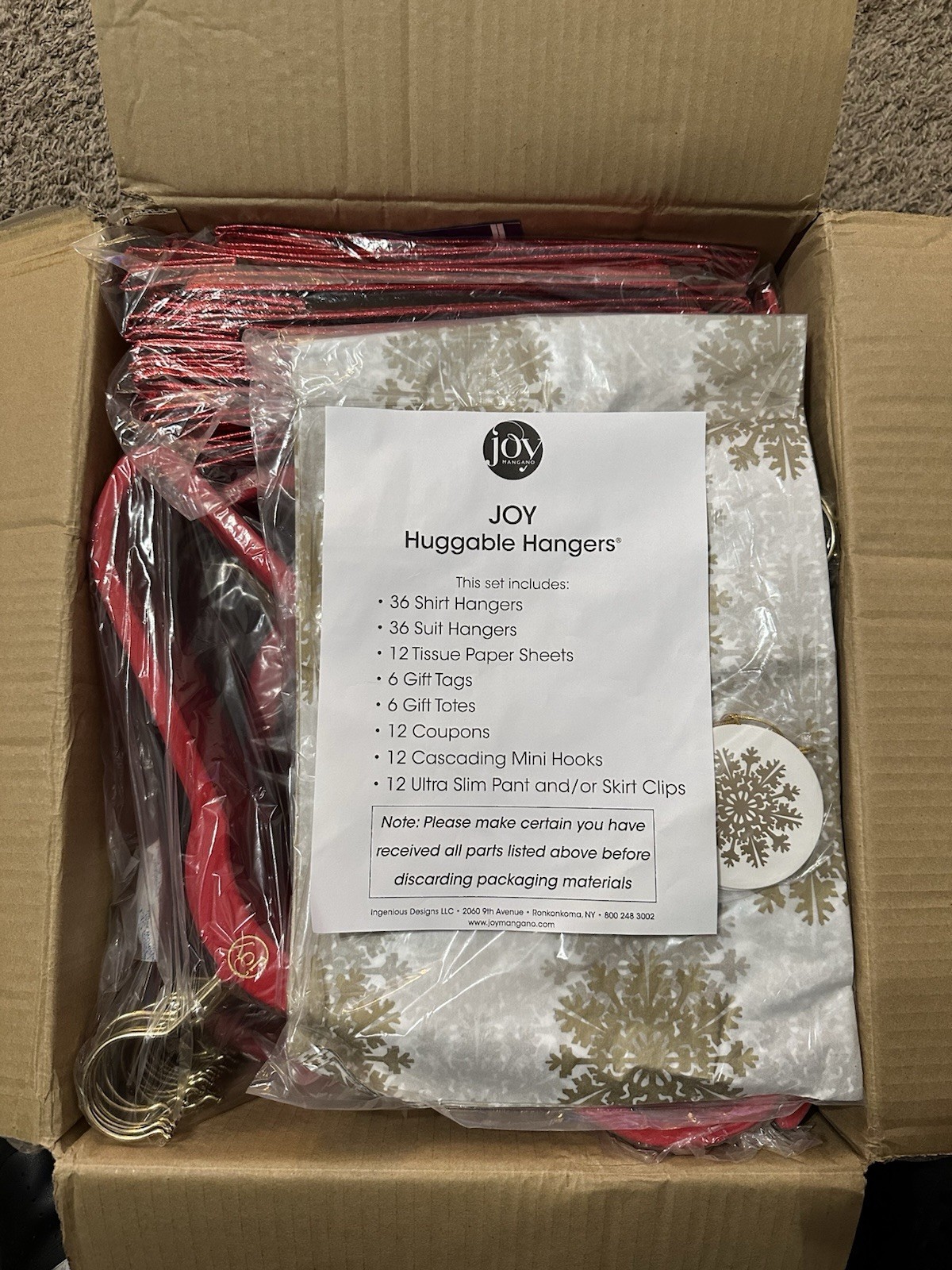 JOY Mangano Huggable Hangers 132 Pc Red 36 Shirt, 36 Suit Set, Clips, Bags & Mor