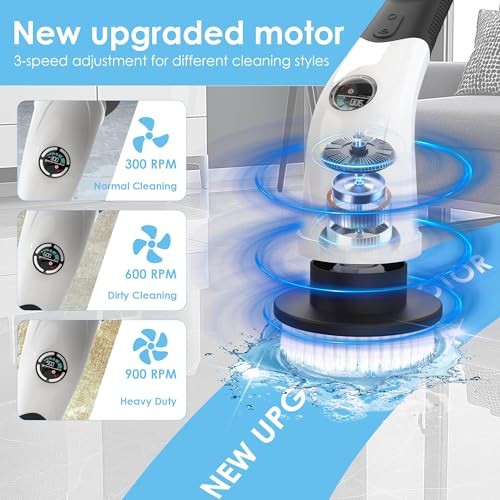 Electric Spin Scrubber, Cordless Cleaning Brush with 180 Min Runtime, 3-Speed,