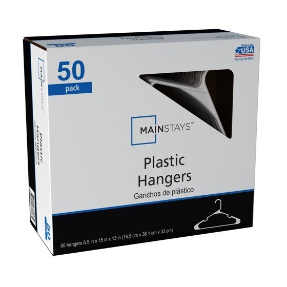Mainstays Plastic Notched Clothing Hangers, Black, 50 Pack – Durable & Lightweig