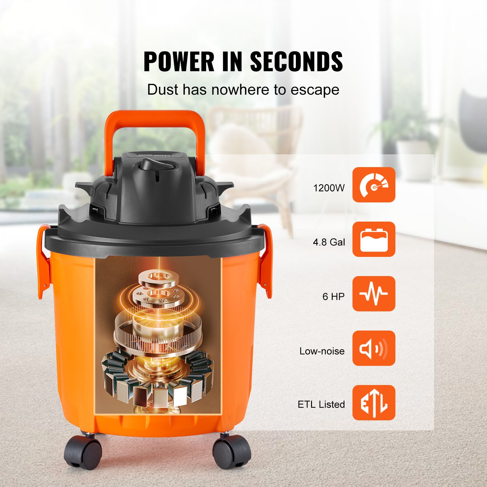 VEVOR Wet Dry Shop Vac Vacuum 5 Gallon 6 Peak HP Cleaner Portable Hose Blower
