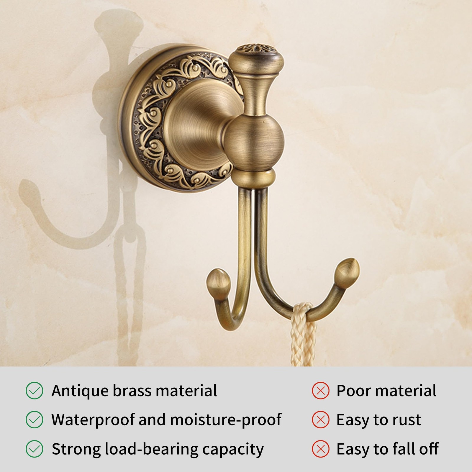Antique Bronze Brass Bath Towel Hooks Wall Mounted Bathroom Hardware Carving