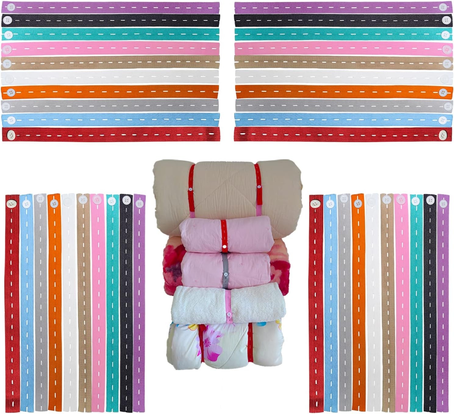 100Pcs Elastic Band with Button & Buttonholes,Heavy Duty Drawers Clothing