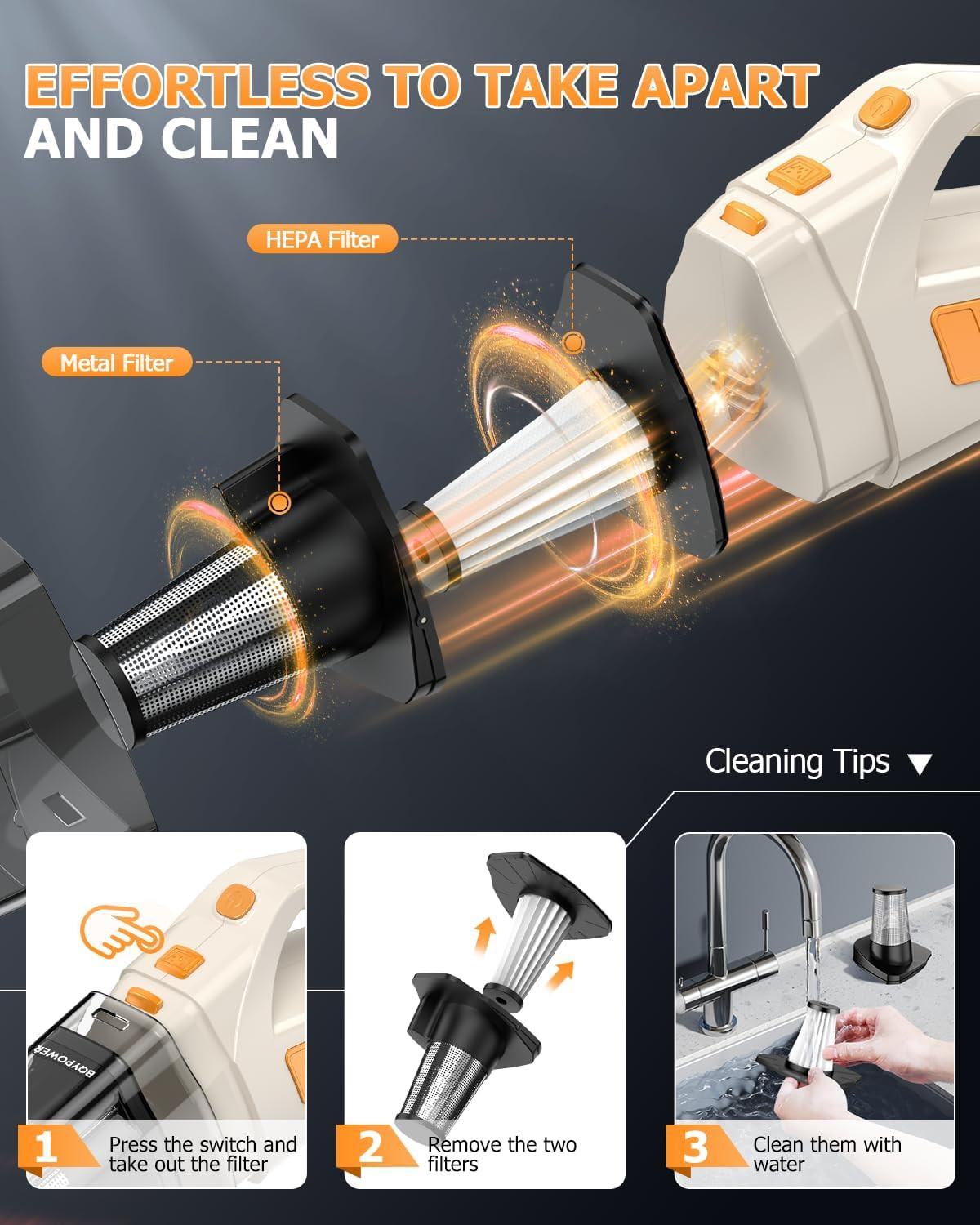 Handheld Vacuum Cordless, 16000PA Strong Suction Hand Held Vacuum Cordless Recha
