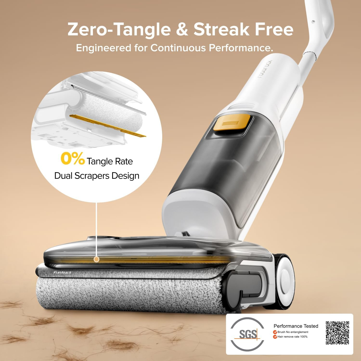 Cordless Wet Dry Vacuum Mop 20000Pa Self Cleaning 180° Lie Flat Floor Cleaner