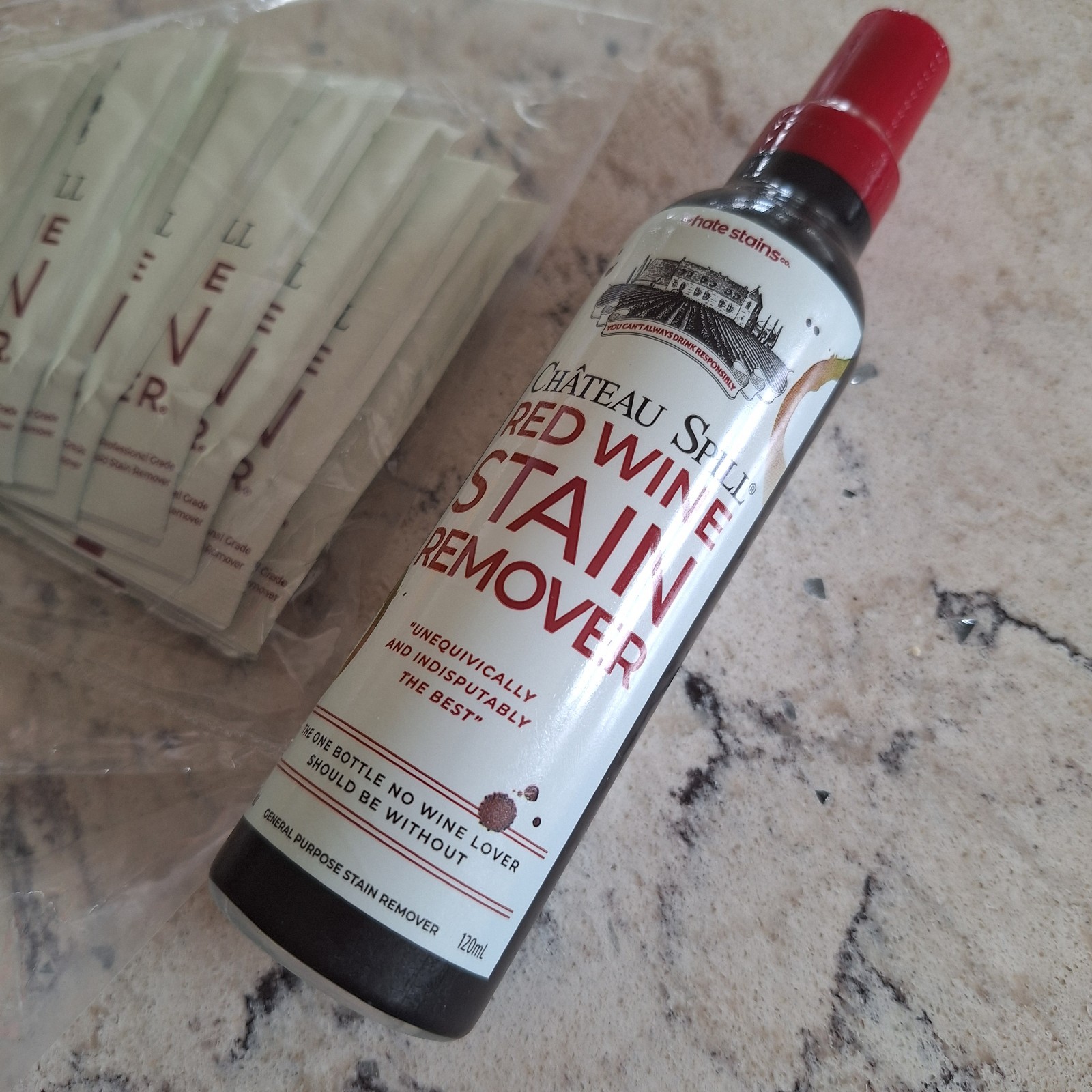 CHATEAU SPILL Red Wine Stain Remover Spray 4 Oz + 10 WIPES Hate Stains Company