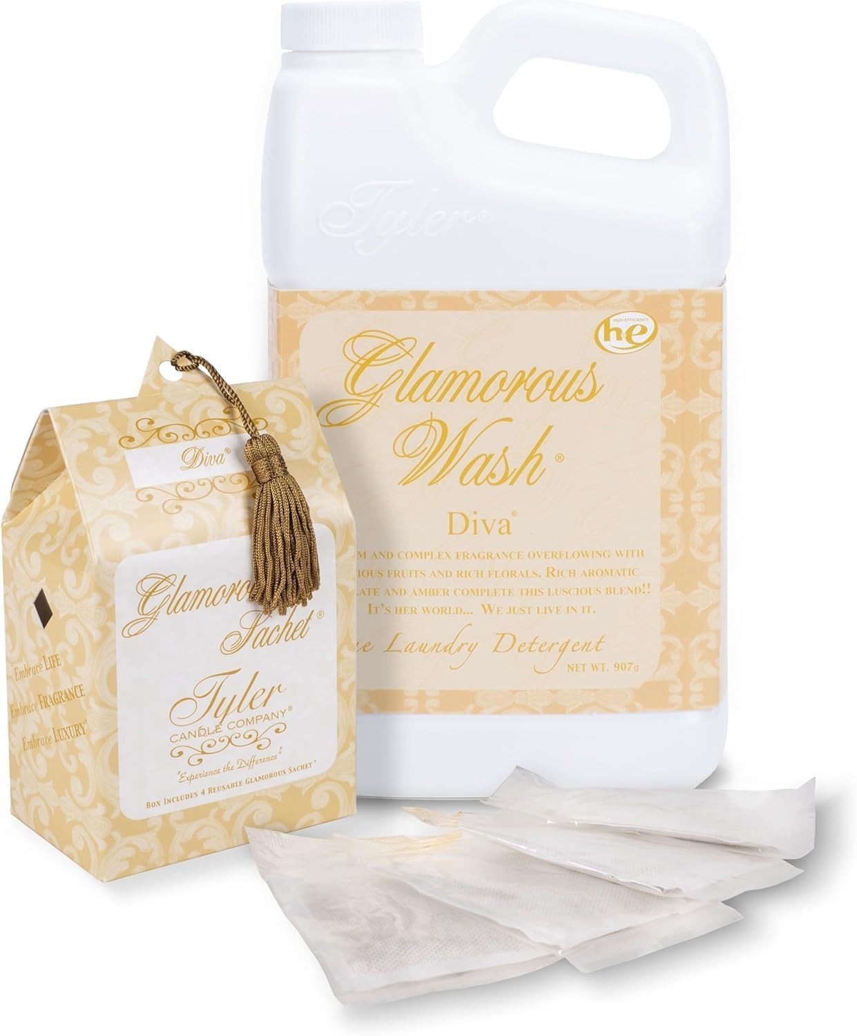 Glamorous Wash Liquid Laundry Detergent, Diva Scent, 907g + Dryer Sachets