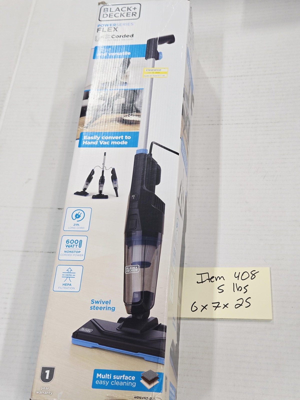 BLACK+DECKER Powerseries Flex 3-in-1 Corded Stick Vacuum 600W HEPA Lightweight