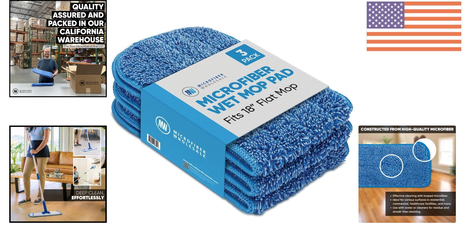 3 Pack of Reusable 18-Inch Microfiber Mop Pads – Compatible with Any Mop Frame