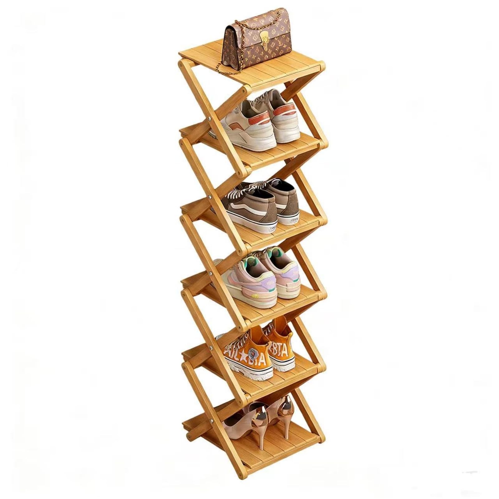 Bamboo Shoe Rack – No Assembly Required, Tall Narrow Foldable Shoe Organizer,…