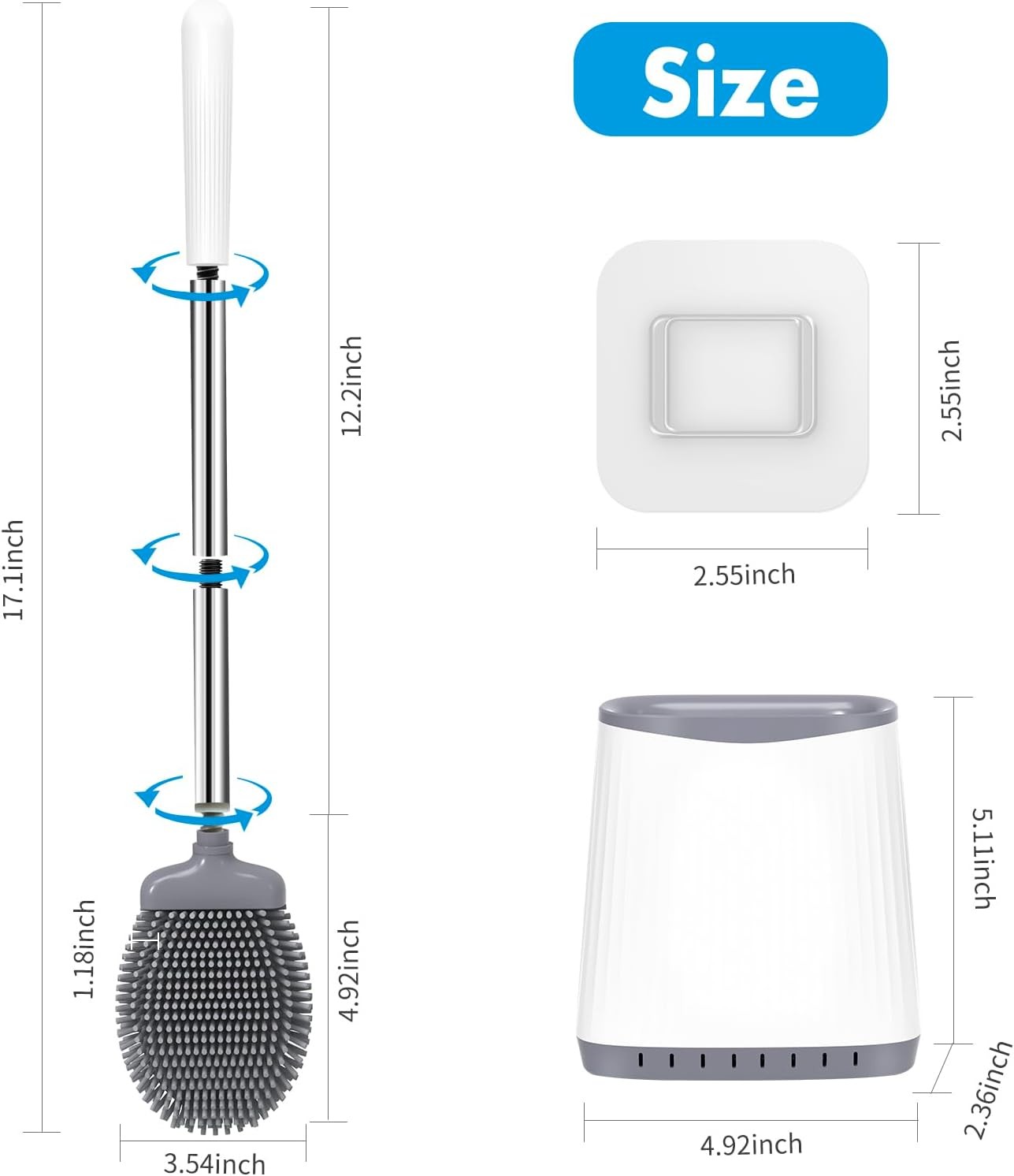 Toilet Brush, Silicone Toilet Brush and Holder Set, Flexible Toilet Bowl Brush