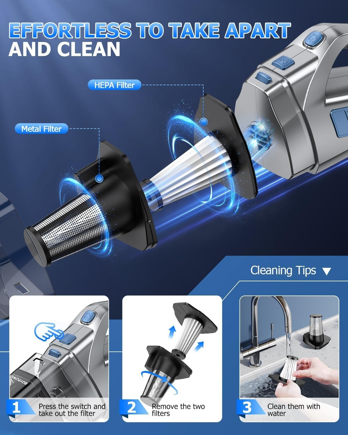 Handheld Vacuum Cordless, 16000PA Strong Suction Hand Held Vacuum Dust Buster…