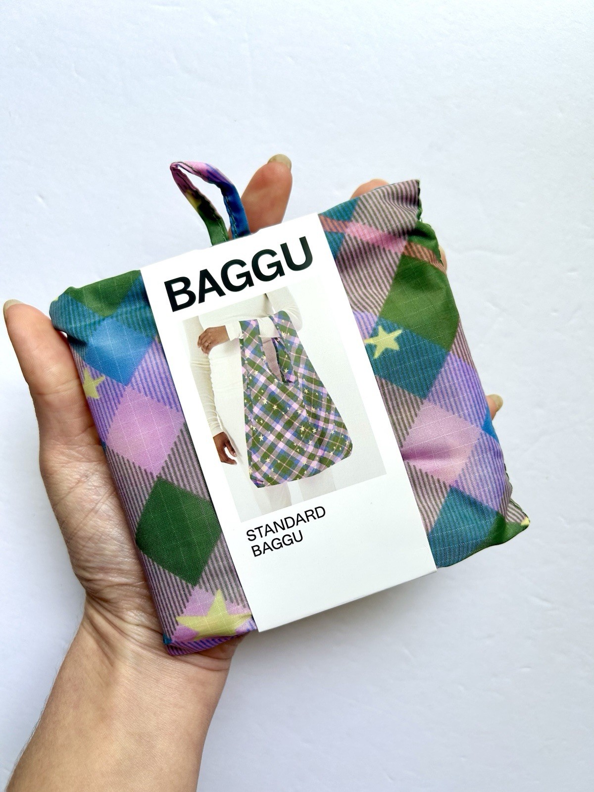 NEW! Baggu STANDARD BAG in “Green Star Plaid” — Recycled Nylon, SOLD OUT & RARE!
