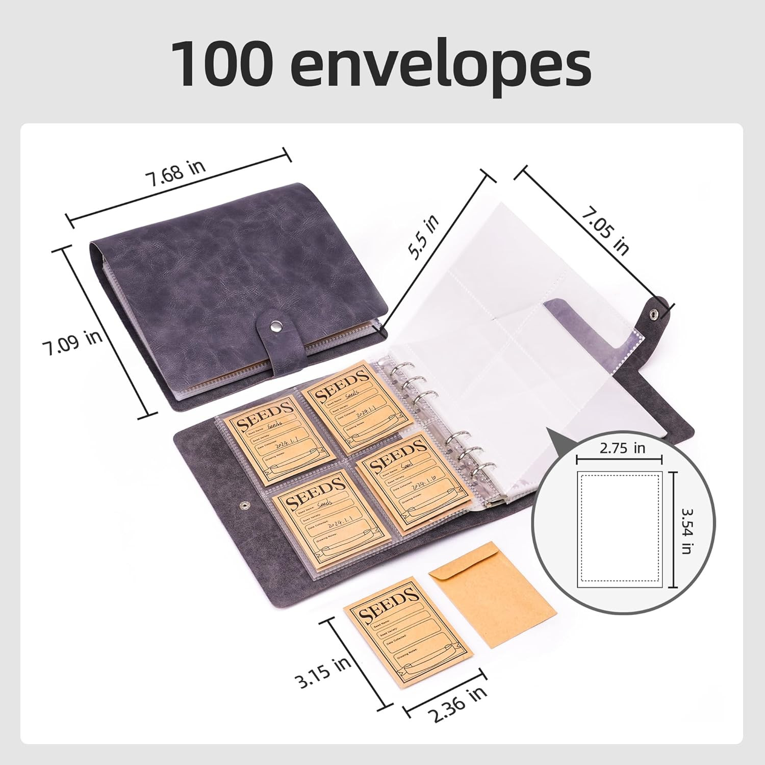 Seed Storage Organizer, 200 Pockets Seed Organizer Binder with 100Pcs Sealing Se