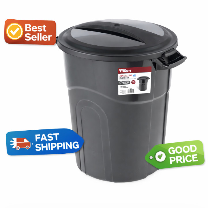 Hyper Tough 20 Gallon Heavy Duty Plastic Garbage Can with Lid, Black