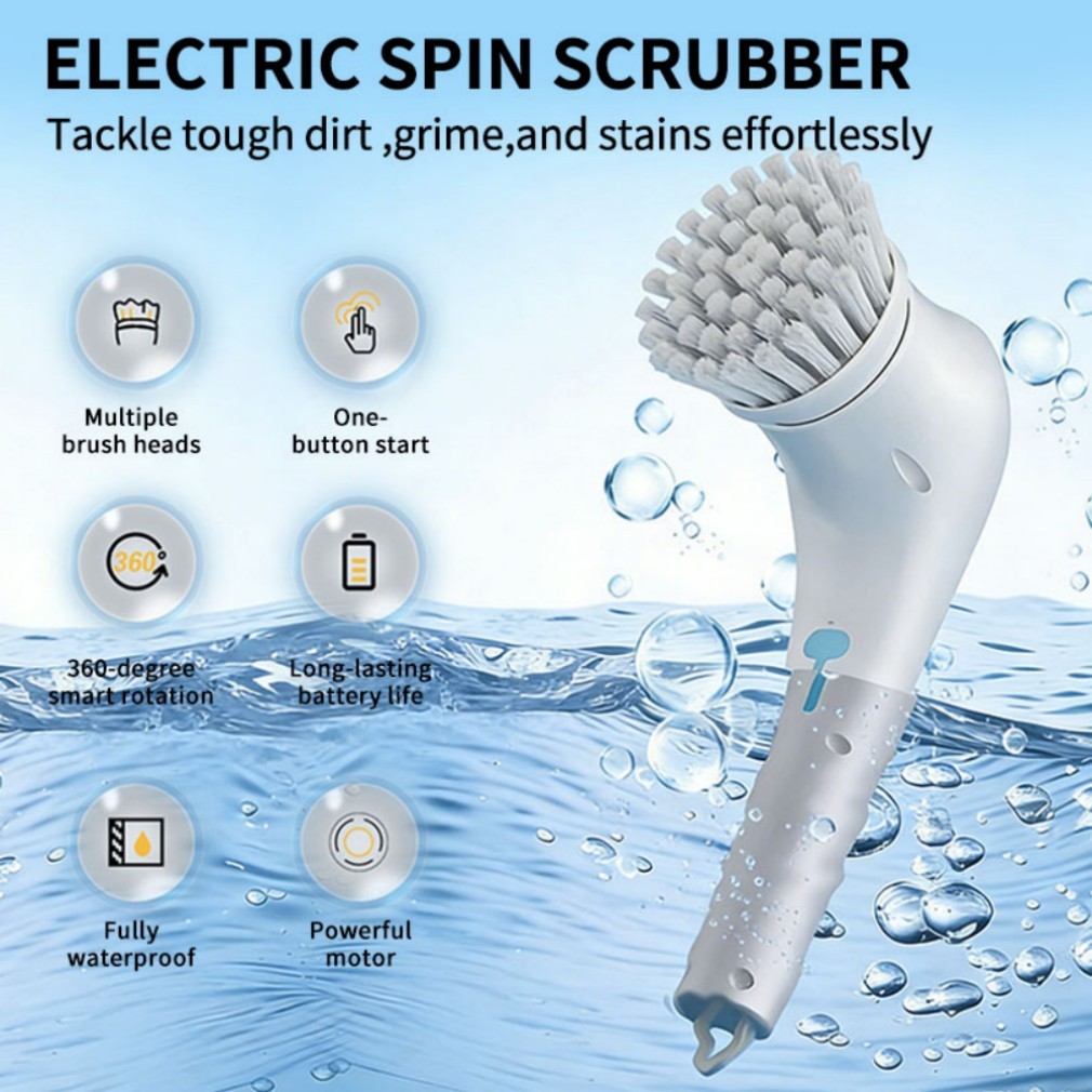 5IN1 Electric Spin Scrubber Cordless Power Cleaning Brush Rechargeable Cleaner-=