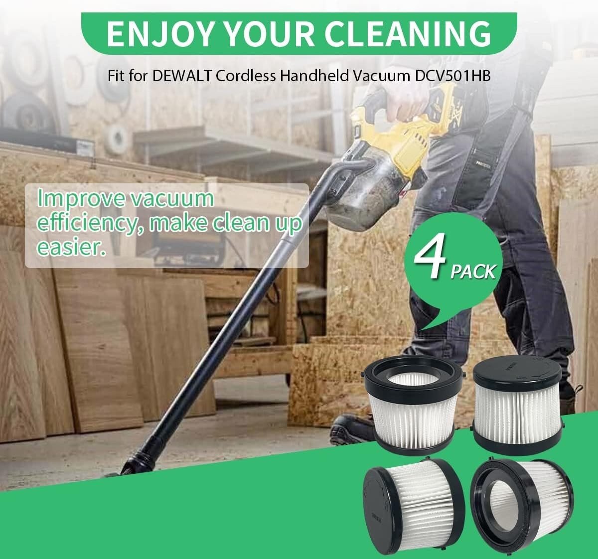 4 Pack DCV5011H HEPA Filter Compatible with DEWALT DCV501HB Cordless 4pcs