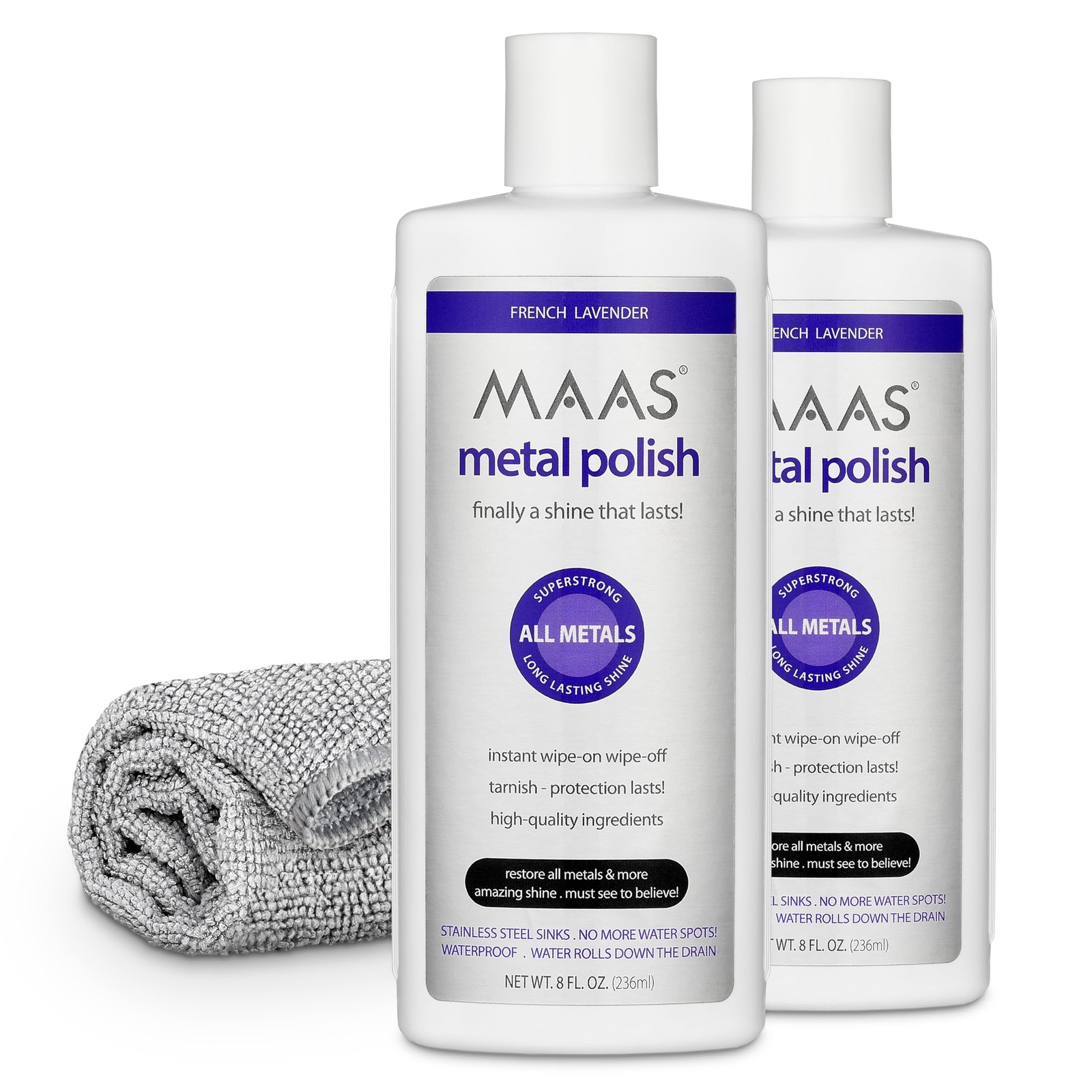 MAAS Metal Polish 8-Ounce Bottle (2 Pack) Free Cloth, Universal Metal Cleaner…