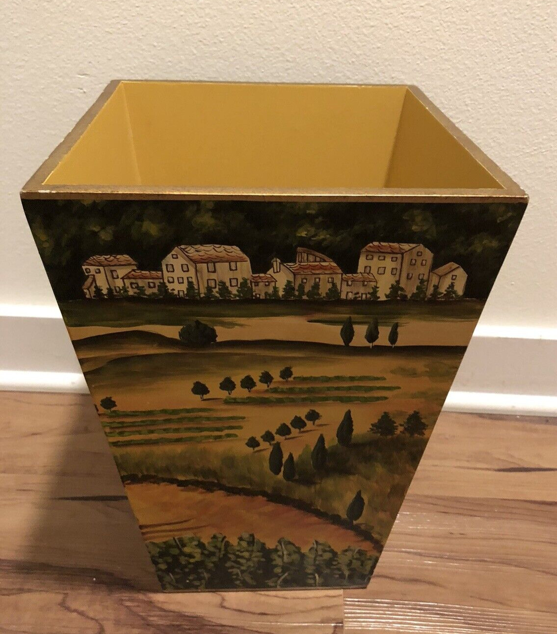 Decorative Italy France Country Solid Wood Designer Waste Basket Trash Can 13″ T