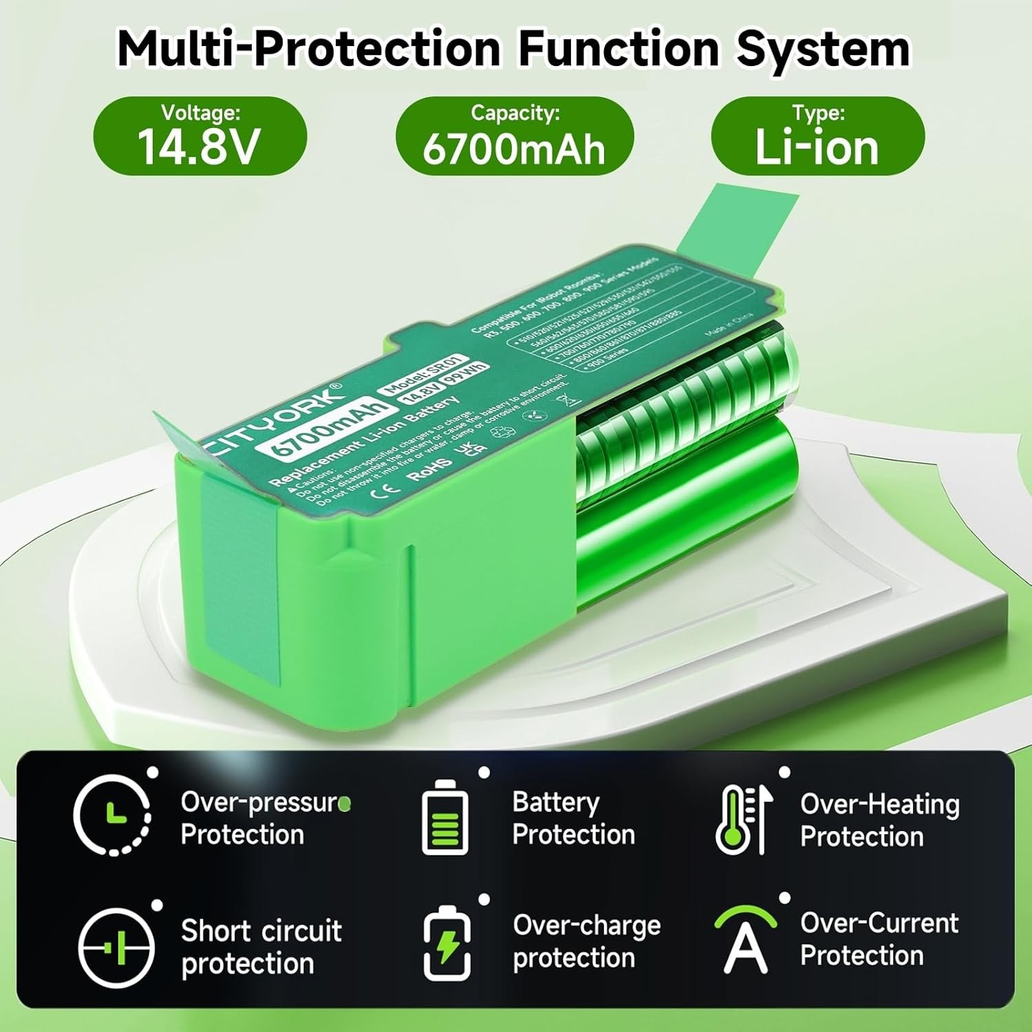6700mAh Lithium Ion Replacement Battery for iRobot Roomba 960 980 981 970 965