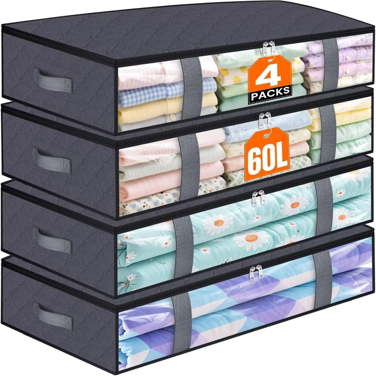 4 Pack Under Bed Storage Containers Space-Saving Bedding Organizer for Bedroom*