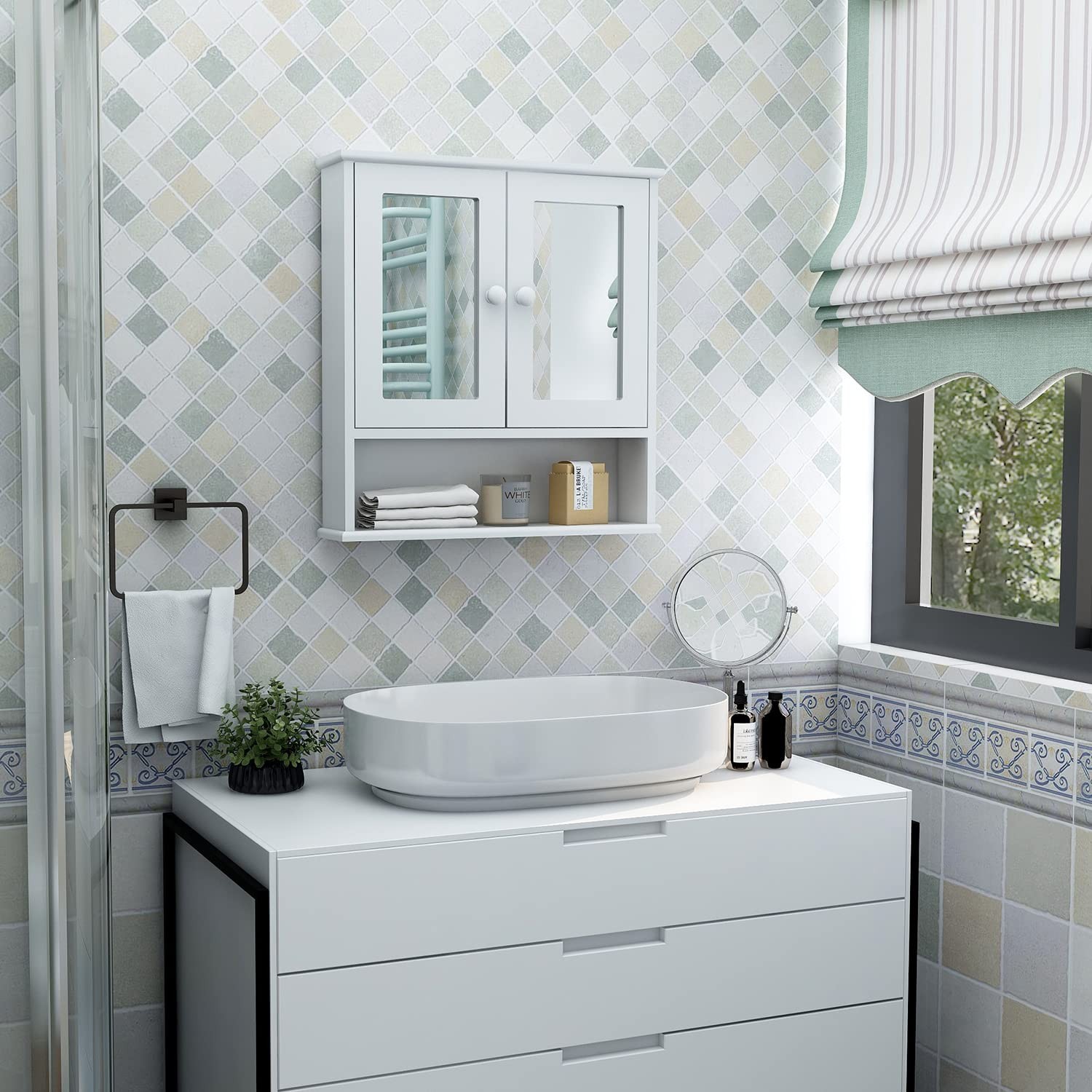 TaoHFE Medicine Cabinet, Cabinets for With Mirror, White Mirror