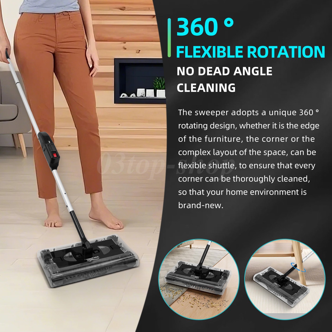 Swivel Sweeper Cordless Vacuum Lightweight 360 Swivel Rechargeable Quad 4000 RPM