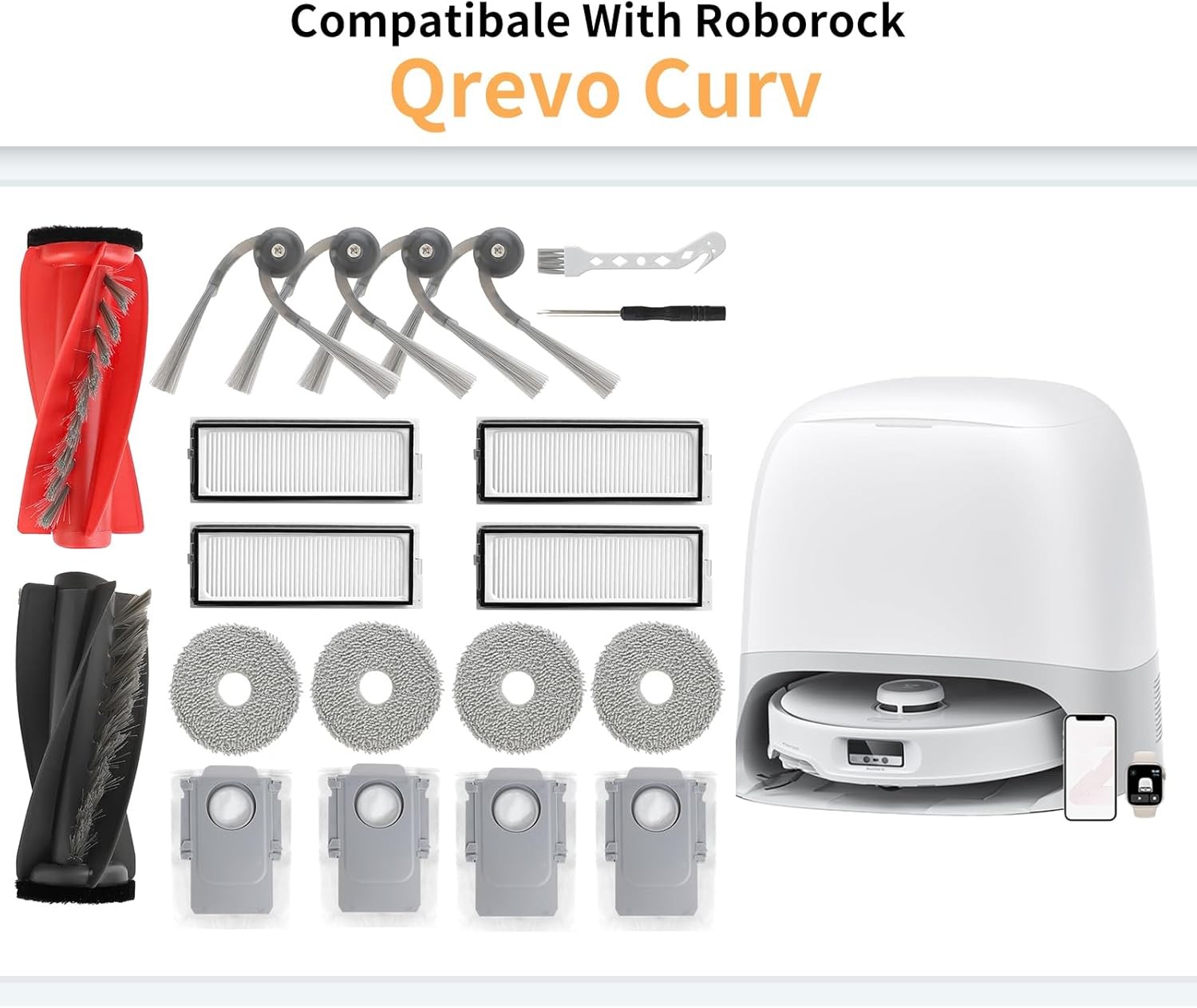 18 PCS Accessories for Roborock Qrevo Curv Qrevo S5V Qrevo Edge S5A Robot