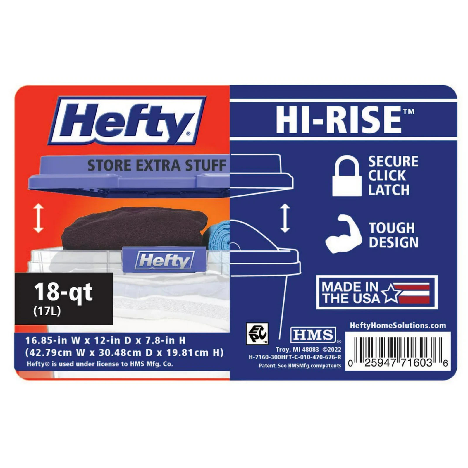 Hefty 18 Quart Clear Storage Bin With Blue Hi Rise Lid FREE SHIPPING