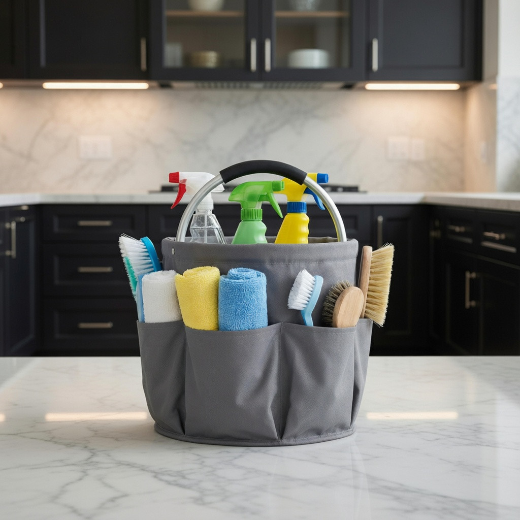 Cleaning Caddy Organizer Bag with Handle Waterproof Oxford Cloth Storage Gray
