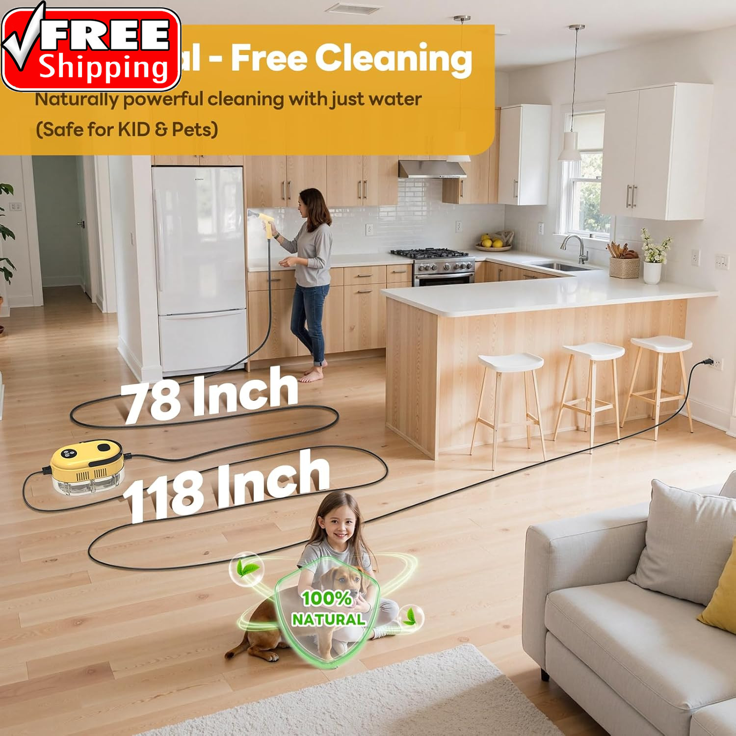 Handheld Steam Cleaner, 10S Fast Handheld Heating Steamer for Cleaning 15-In-1 H