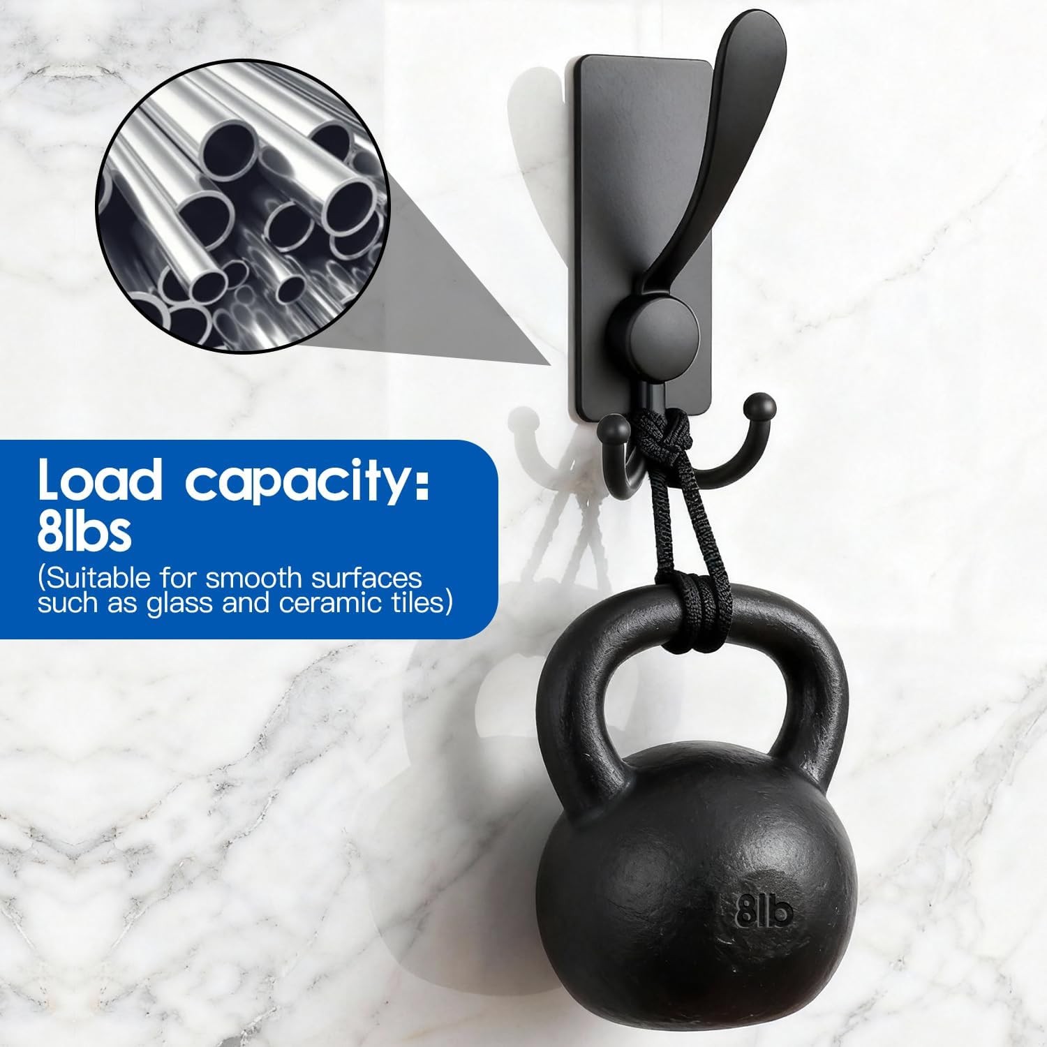 2 Pack Adhesive Hooks, 8lb Stainless Steel Sticky Towel Hooks