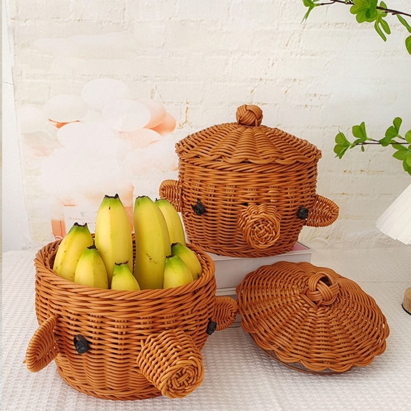 Compact Plastic Woven Look Organizers Bin For Fruits Vegetables And Toy