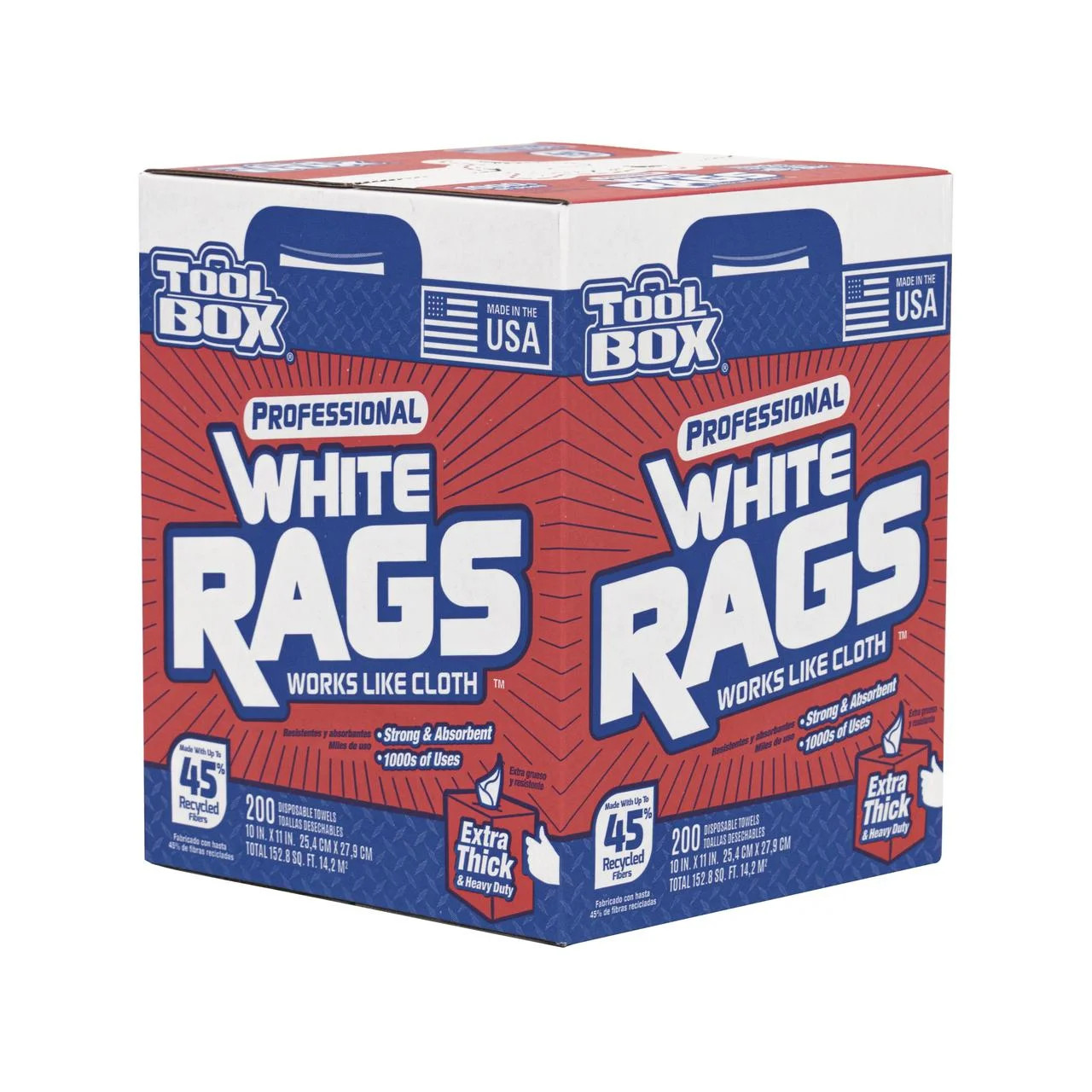 Toolbox White Rags 1 Ply 9.8 x 12 200 Sheets, No Fees