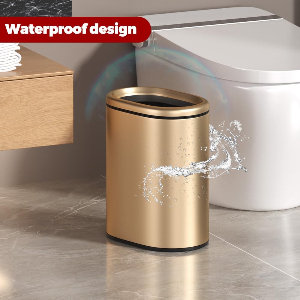 9L/2.4GALSlim Bathroom Trash Can, 12 * 7.75 * 13.67 inches, Stainless Steel w…