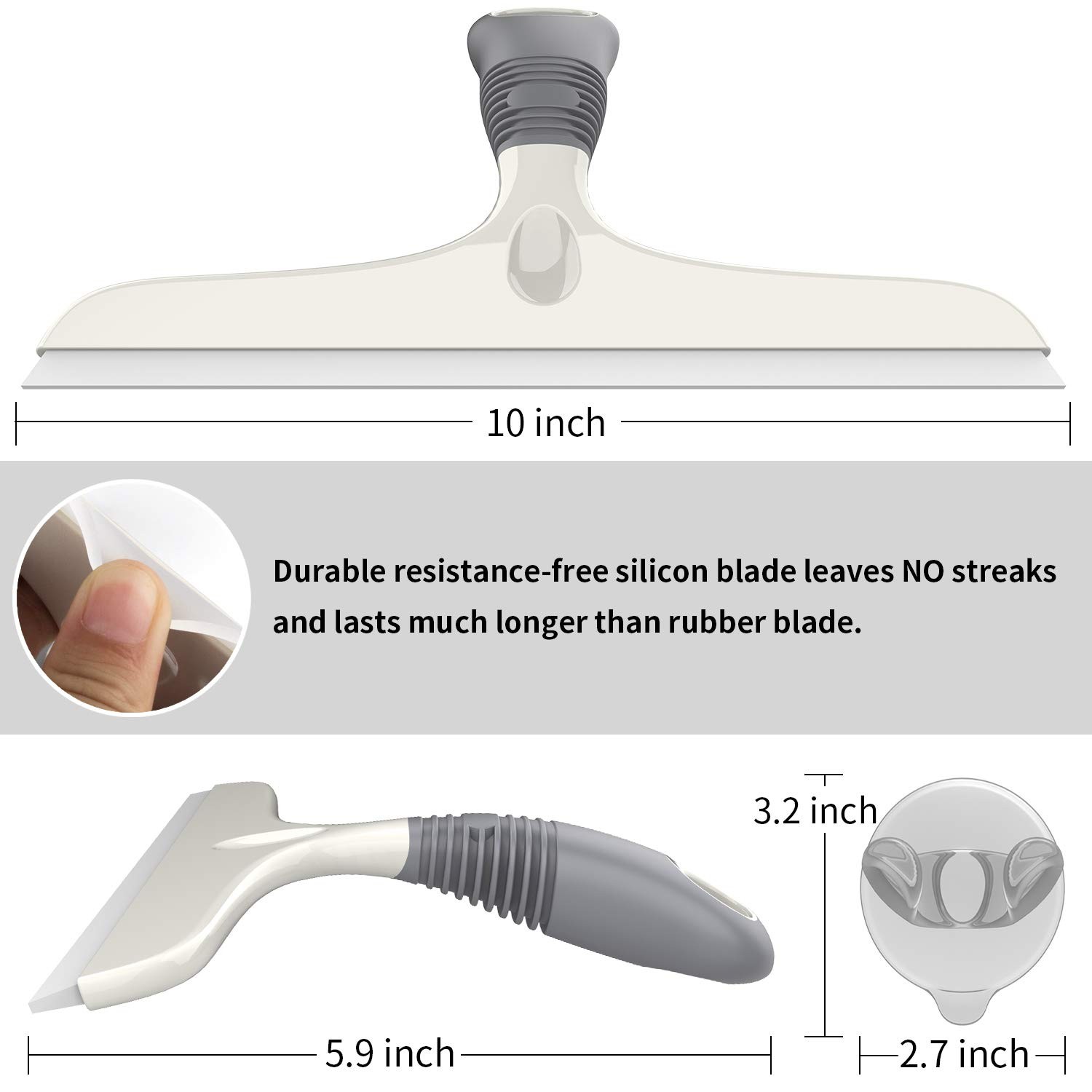 Silicone Squeegee for Shower Doors, 10 inch, White & Gray, 2 Pack
