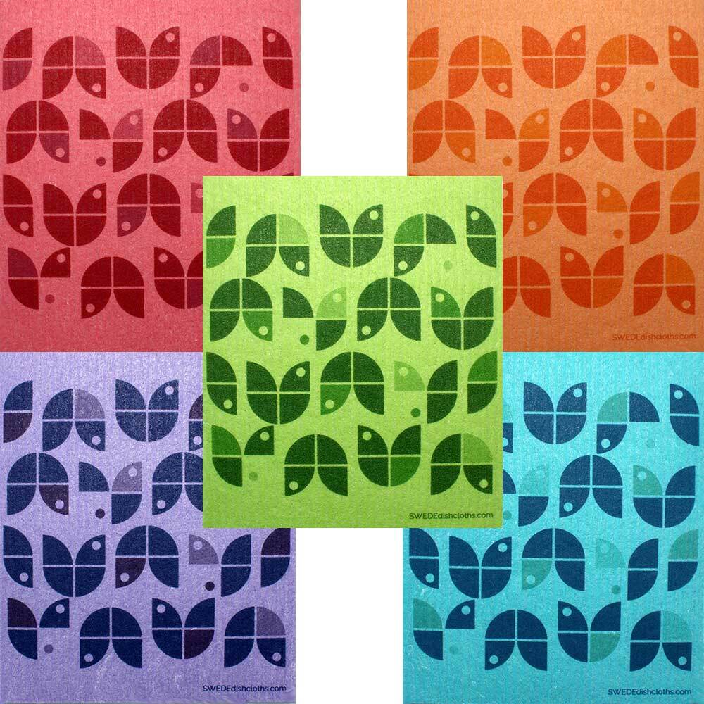 Geometric Flowers on Colors Set of 5 cloths (One of each design) Swedish Dishclo