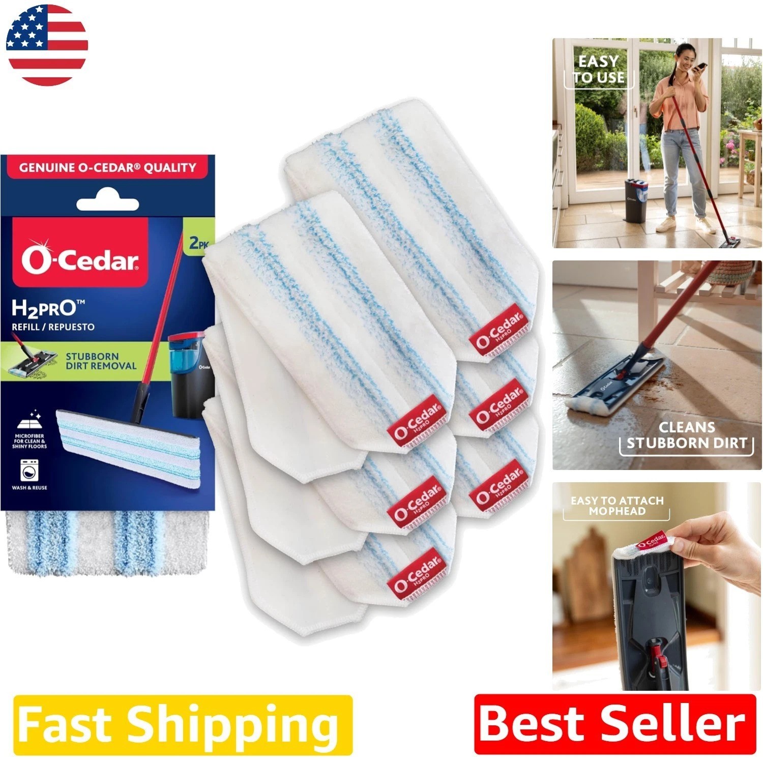 H2prO Spin Mop Refills 6pc Ultra-Absorbent Microfiber Machine Washable