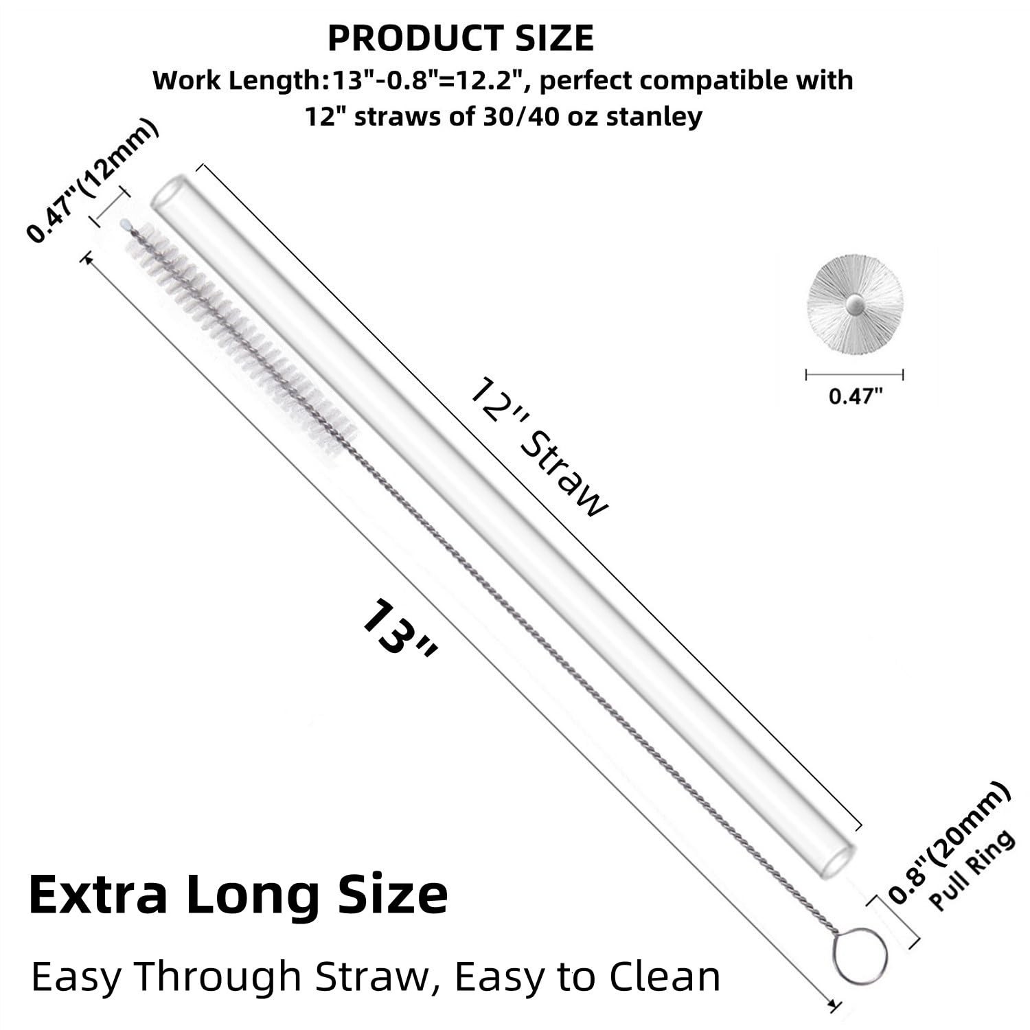 13in Straw Cleaner Brush, Extra Long, Bristles 13 INCHES, White/12+10+8mm