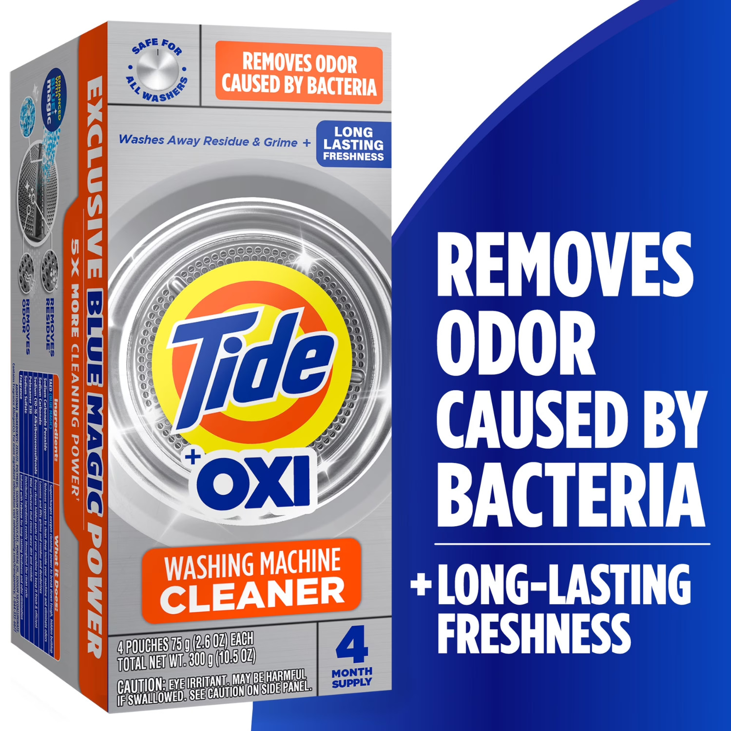 (3 Pack)Tide Washing Machine Cleaner with Oxi Powder 4 Count Odor Eliminator