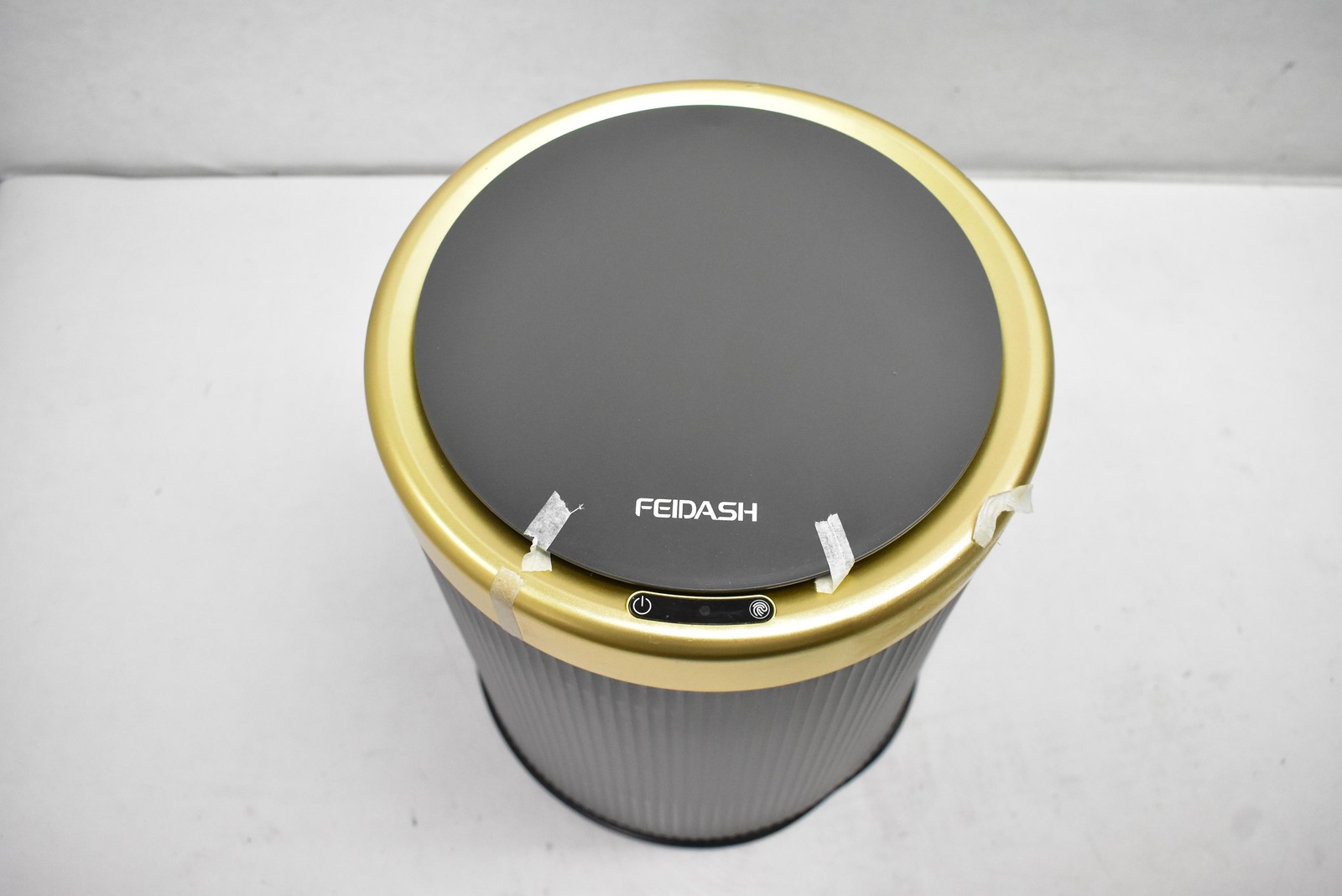 FEIDASH Automatic Sensor Trash Can Touchless 23.5×27.5cm Black Gold Smart TG6120