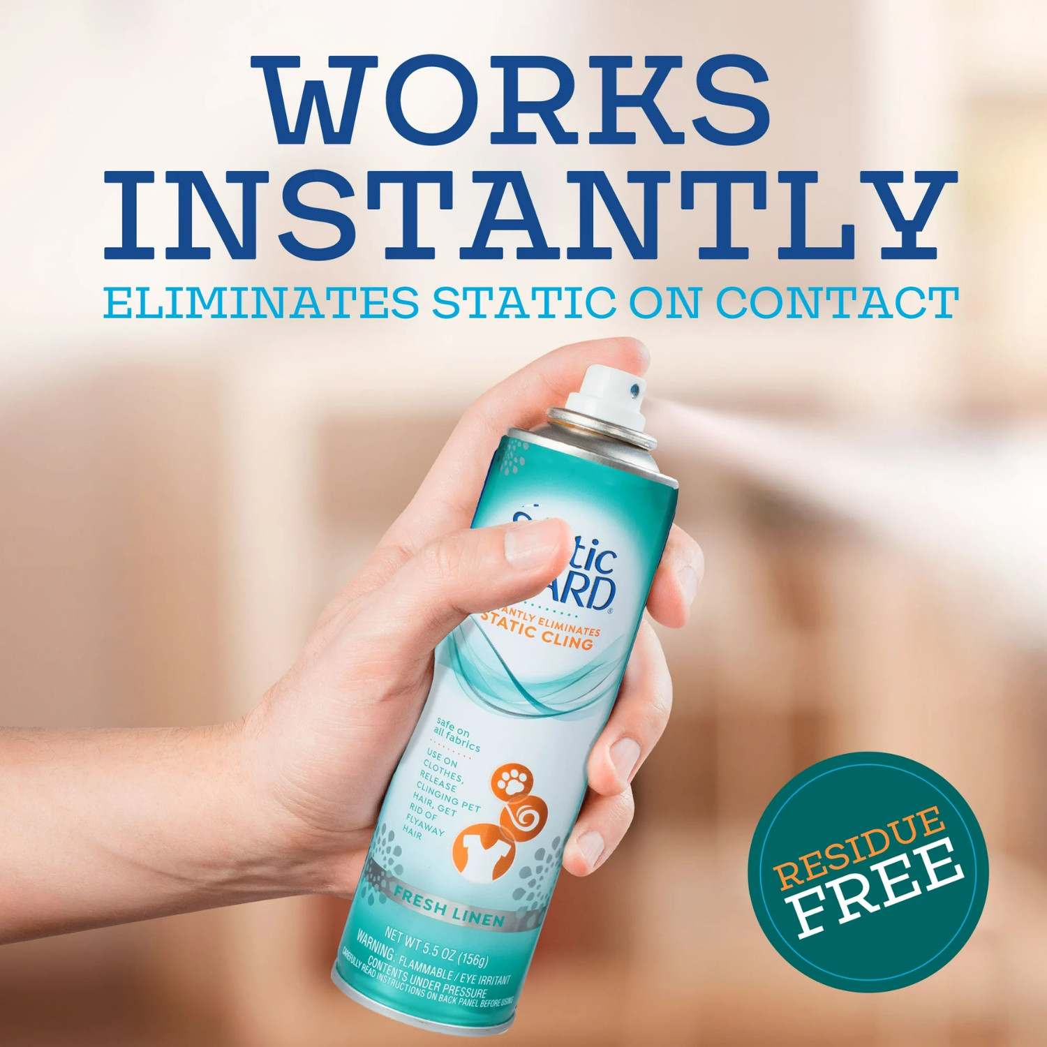 Static Guard Fresh Linen Scent Spray, Safe for All Fabric Types, 5.5 Oz (2 Pack)