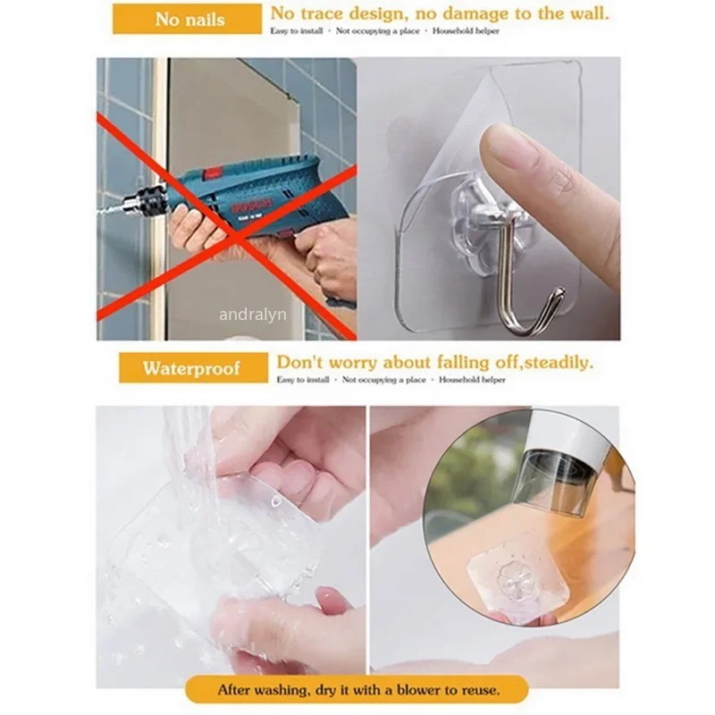 20-40pcs Adhesive Sticky Hooks Heavy Duty Clear Wall Seamless Hooks Hangers US