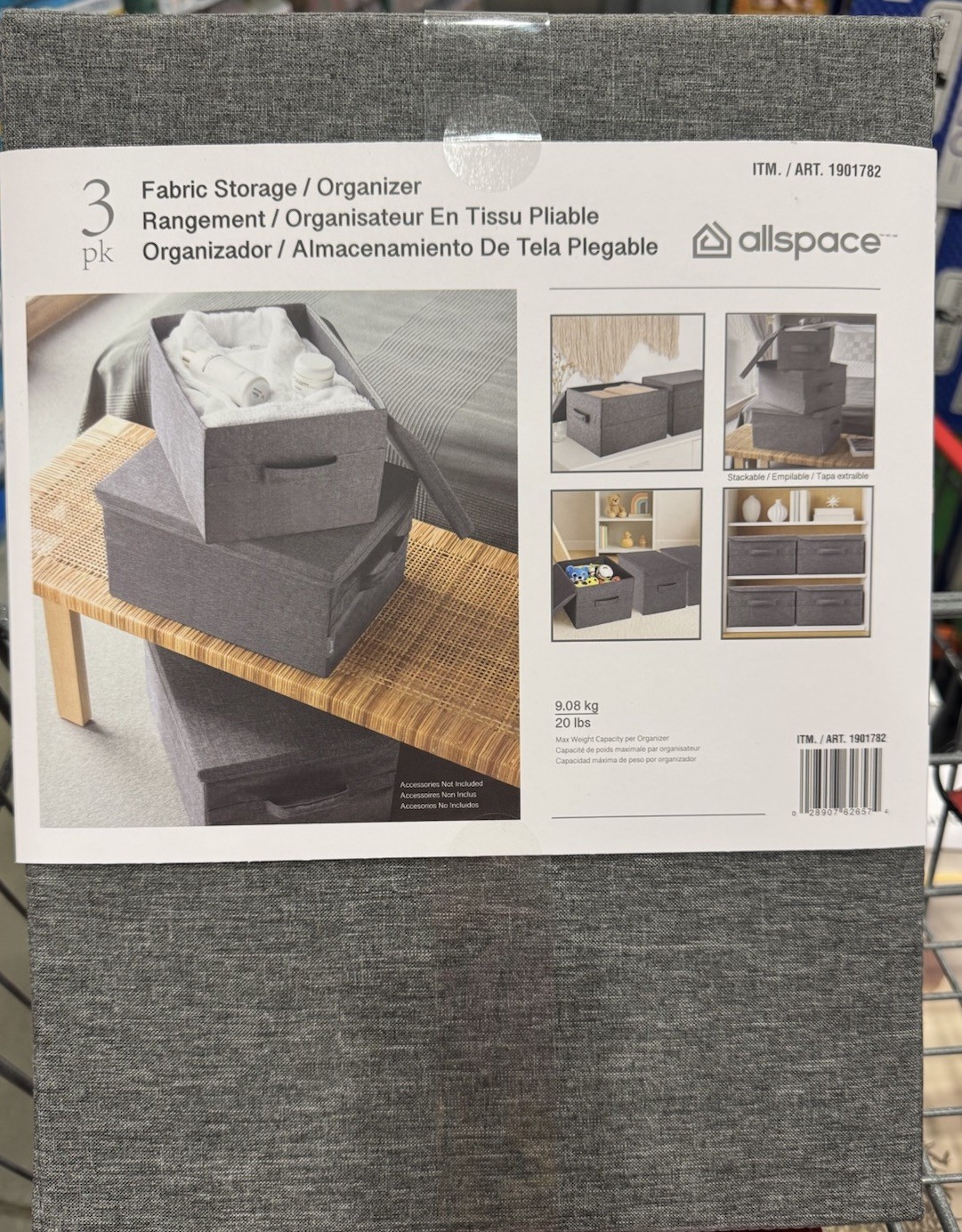 NEW Allspace Collapsible Fabric Storage Organizer with Lids 3 Pack Handles Gray